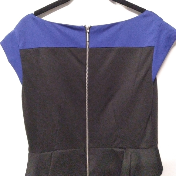 Evan Picone Sheath Suit Dress Black & Blue Peplum Career Chic Colorblock Size 12 - Picture 8 of 8